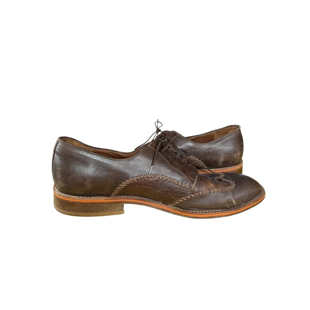 Belvedere Borgo Ostrich & Calfskin Wingtip Shoes Brown Size 11 D‎
